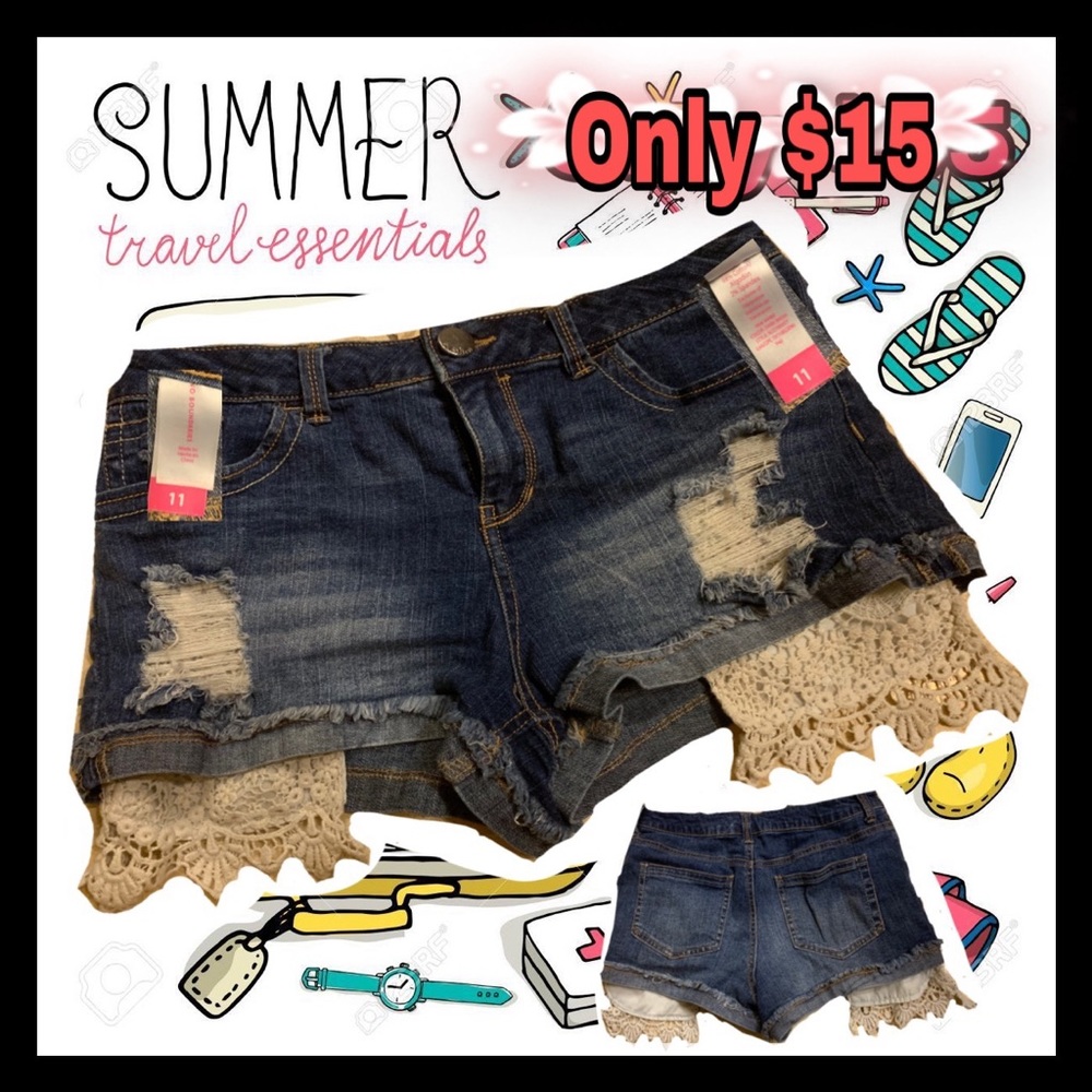 Laced-Detailed Jean Shorts. Only $15